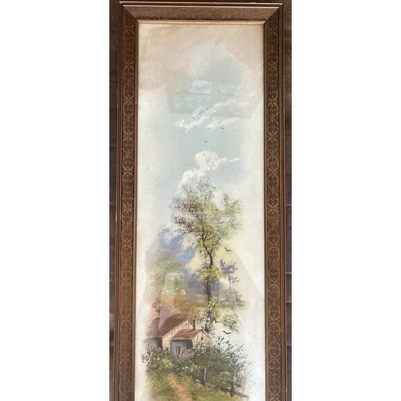 Antique M Degraff 21 X 7.5 Summer Cottage Stone Path Wooden Fence Lake Pastel - Picture 2 of 6